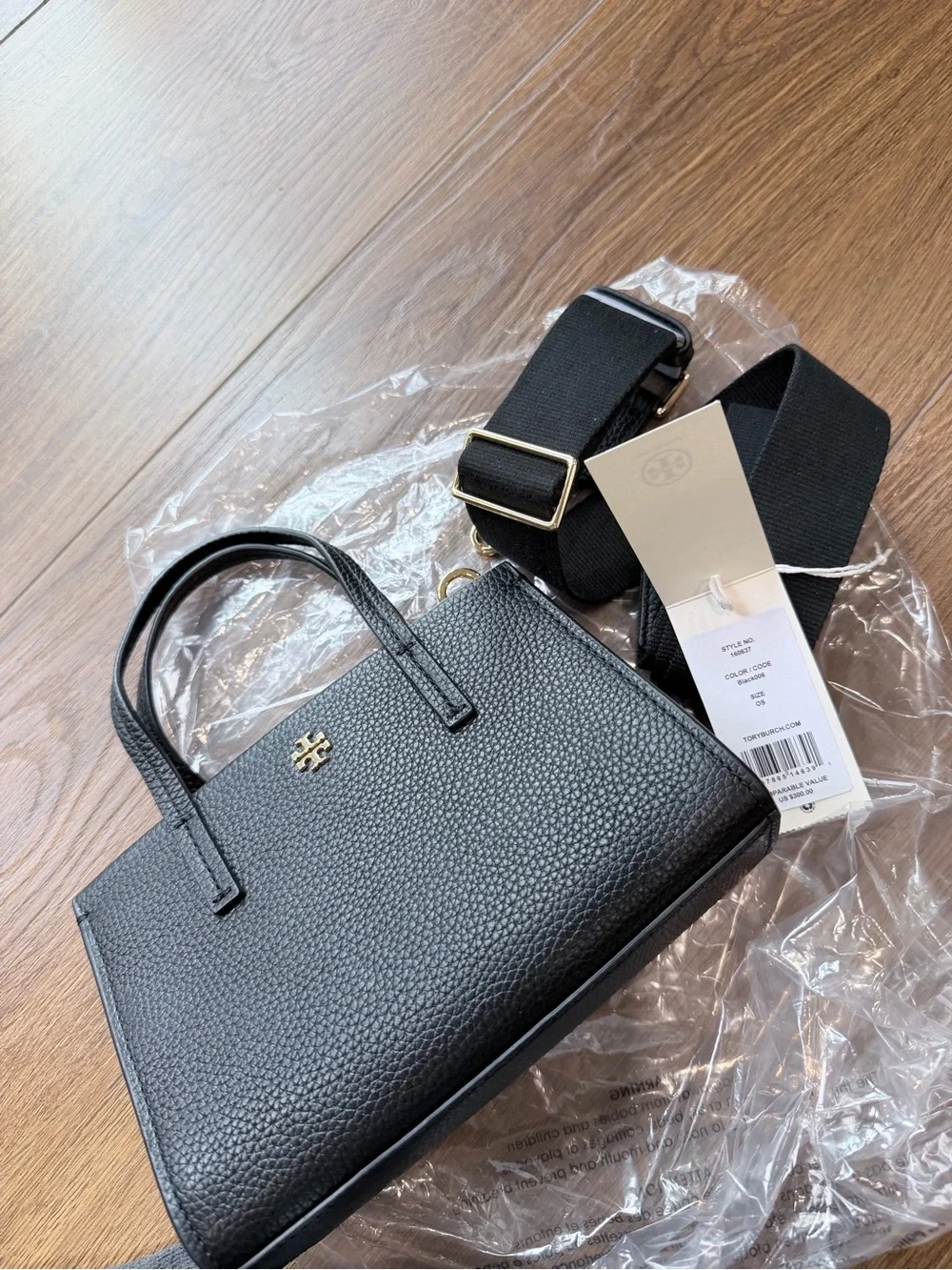 NWT Tory Burch Blake Mini Tote Crossbody Pebble Leather Black 160637